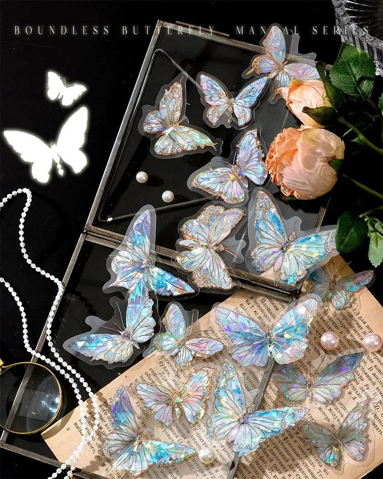 5Style 20pcs/pack INS Butterfly PET Sticker Pack Ice Crystal Laser Gold DIY Handbook Decoration 3D Scrapbook