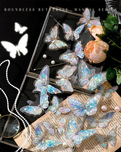 5Style 20pcs/pack INS Butterfly PET Sticker Pack Ice Crystal Laser Gold DIY Handbook Decoration 3D Scrapbook