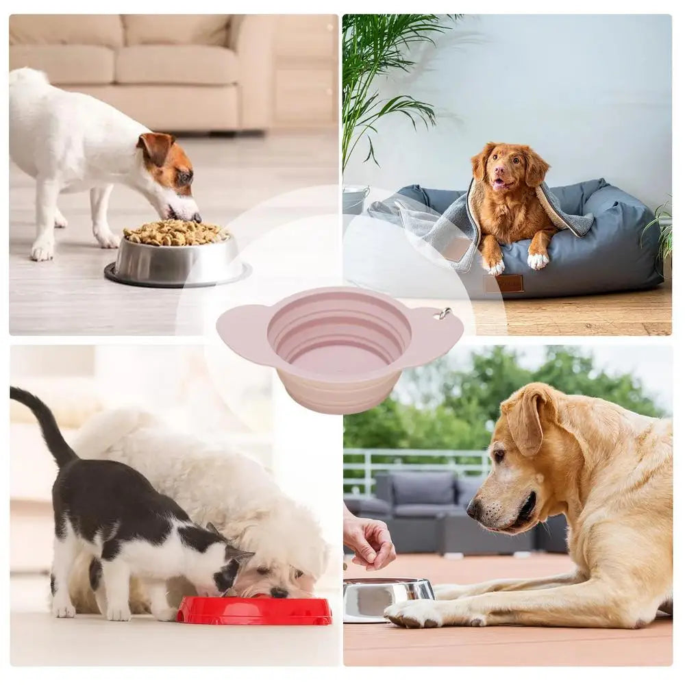 Dog Bowl Pet Collapsible Bowls Silicone Portable Foldable 600ml Dog Feeder Dog Dispenser Water Or Food Pet Feeding Watering Dish
