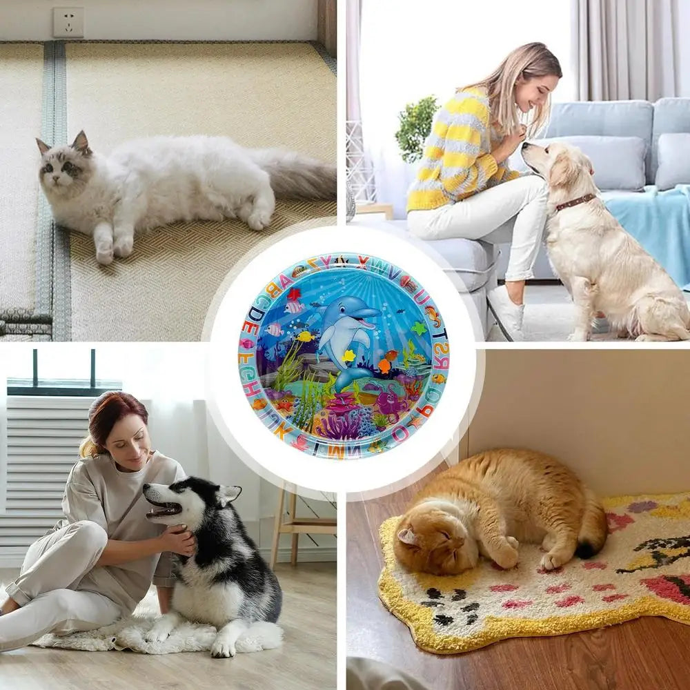 Cats Water Sensory Play Mat Sea Fish Themed Mat Pet Kids Play Sensory Water Pad Children Game Water Sensor Play Pad Gift Pad