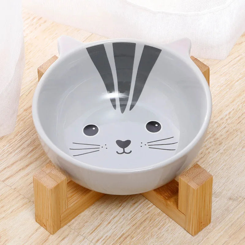 Ceramic Dog Bowl Raised Round Dog Cat Bowl No Spill Pet Dish for Food Water Feeding Cute Cartoon Printed Pet Dog Elevated Dish