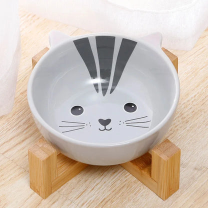 Ceramic Dog Bowl Raised Round Dog Cat Bowl No Spill Pet Dish for Food Water Feeding Cute Cartoon Printed Pet Dog Elevated Dish