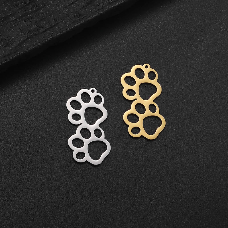 5pcs/Lot Stainless Steel Charm Paws Cat Claws Cute Animals Sliver Gold Color Charm Pendant For DIY Bracelet Jewelry Findings