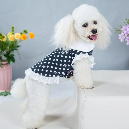 Pet Clothes Dog Dot Clothing Female Dogs Cotton Princess Dress Teddy Dog Dress Summer Dress Dog Clothes For Small Dogs