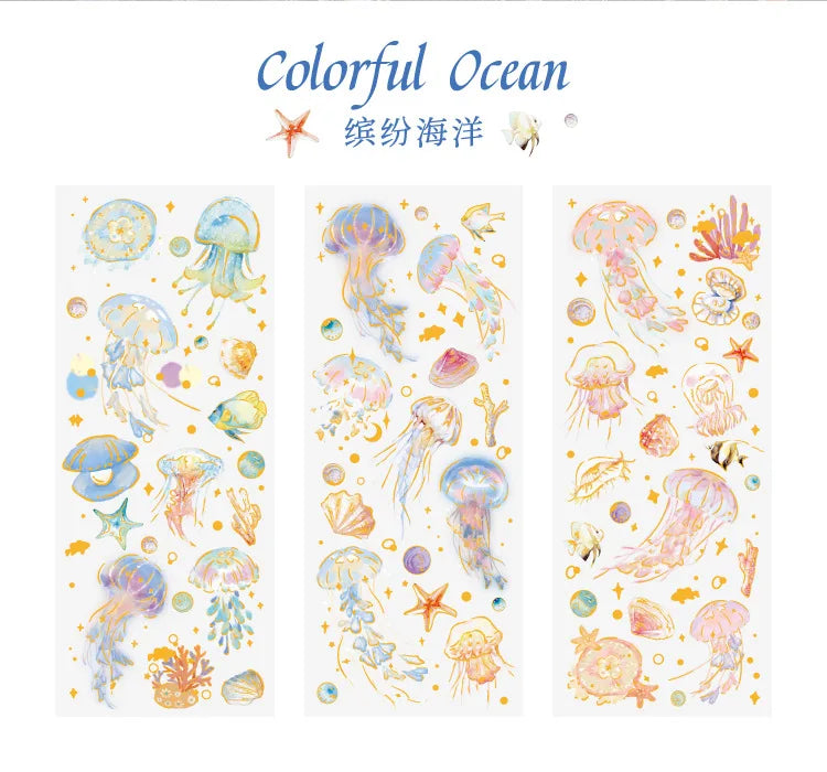 3pcs Kawaii Feather Dragonfly Bird Jellyfish Decorative Stickers Pack Scrapbooking Material Label Diary Phone Journal Planner