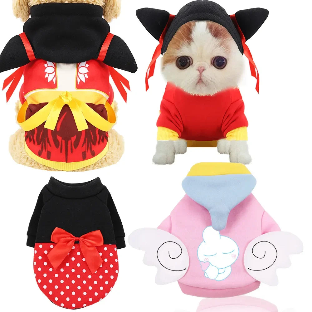 Costumes Cartoon Cute Pet Dog Clothes Winter Christmas Soft Fleece Animal Duck Owl Tiger Dinosaur Cosplay Dog Hoodies Clothes