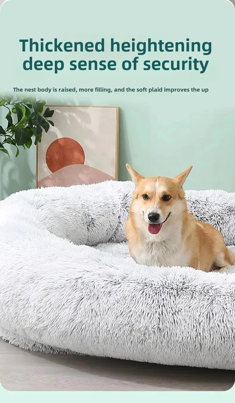 Plush Pet Bed with Pillow Quilt Winter Warm Large Foam Pad Pet Sleeping Pad Sofa Bed Removable and Washable Pet Kennel