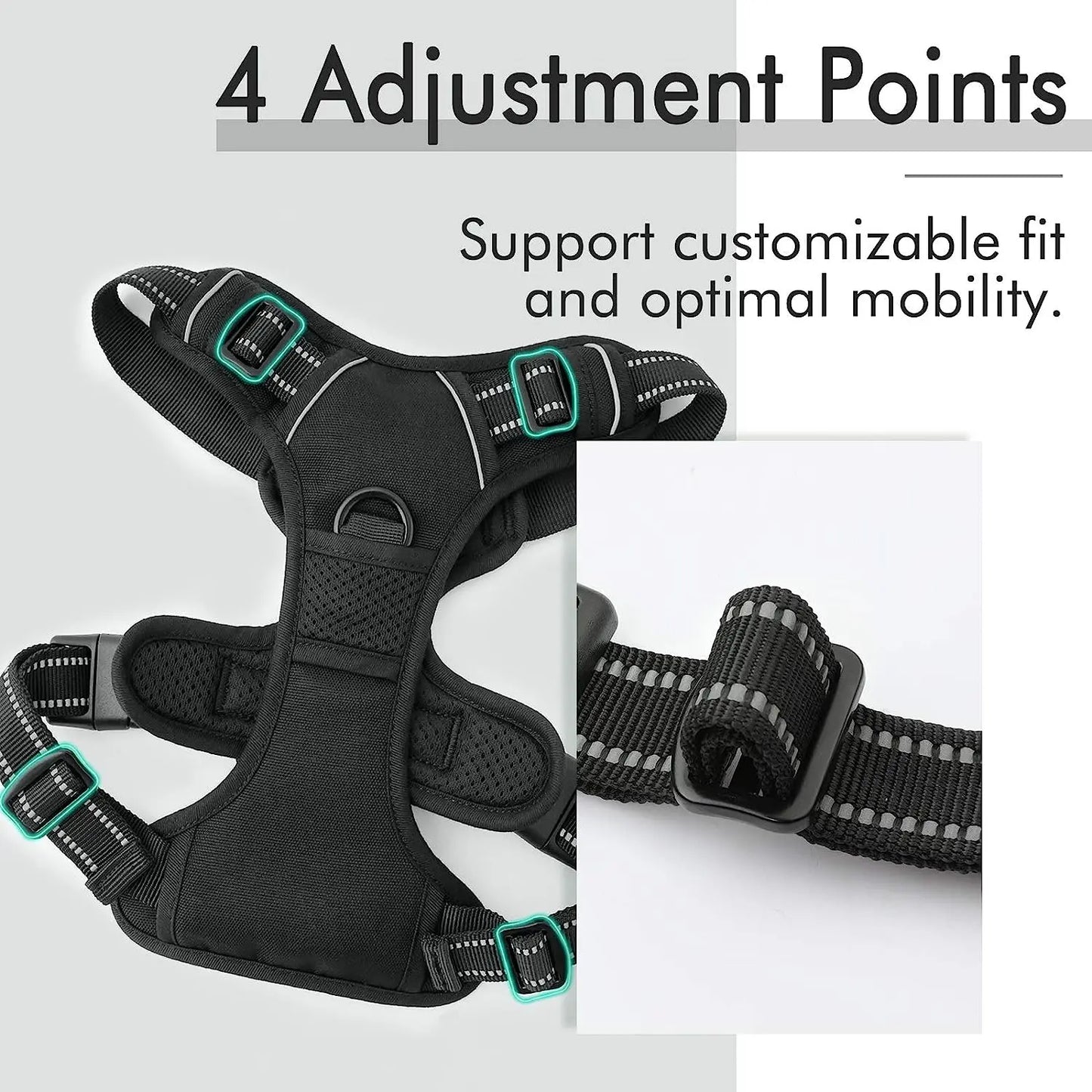 Pet Dog Harness for Medium Large Dogs, Adjustable Reflective No-Choke Padded Pet Vest Harness with  Front Clip Control Handle