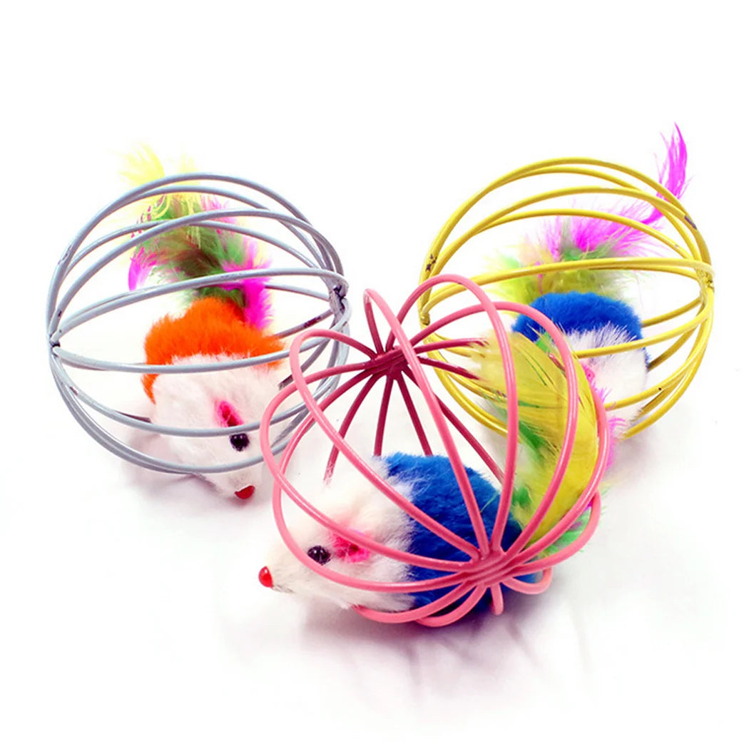 Funny Feather Mice Ball Cage For Kitten Creative Playing Toys Pet Products Play Cat Mouse Toy