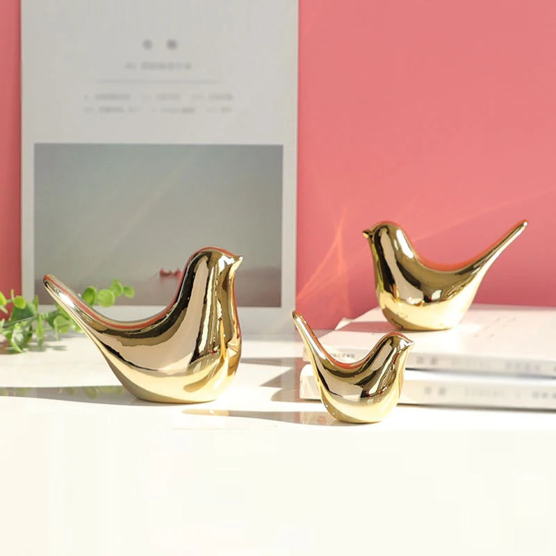 Gold Ceramic Bird Figurines Home Decoration Accessories Golden Bird Figures Fashion Wedding Ornaments Room Decor