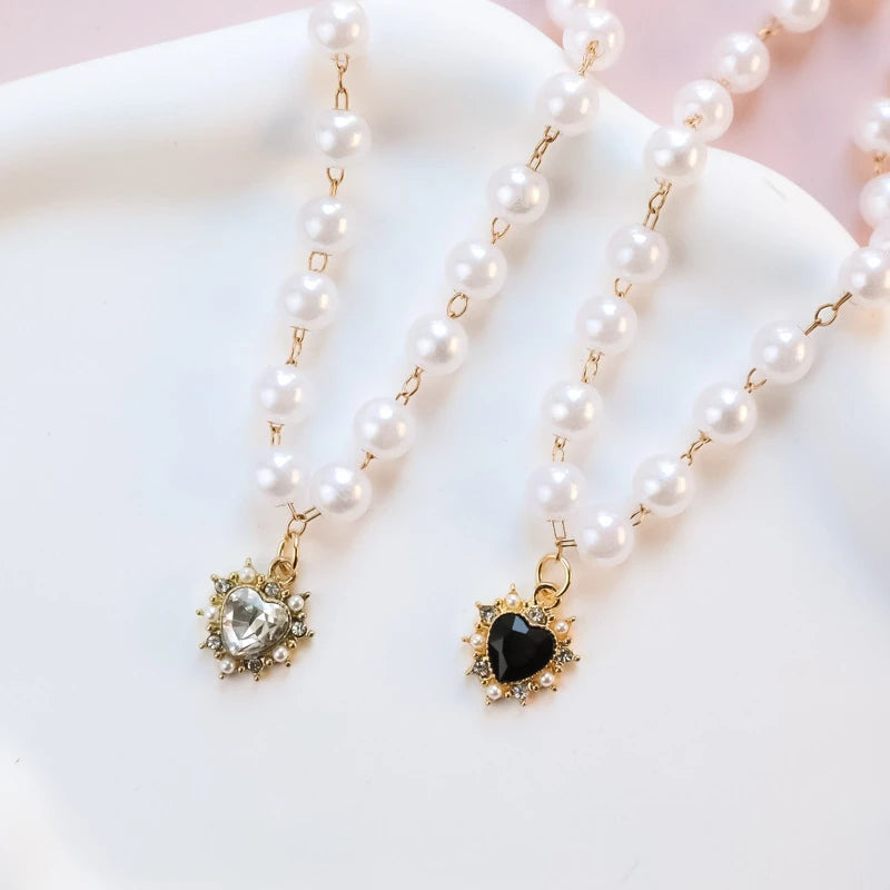 Pearl Chain Accessories for Cats Zircon Heart Pet Products Small Medium Puppy Neck Wear Wedding Birthday Gift Pet Dog Collar