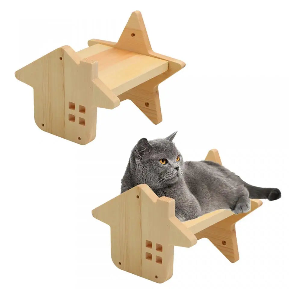 Cat Wall Mounted Furniture Hammock Climbing Shelves Cat Scratching Post Wooden Stairway Shelves Sisal Ladder Cat Climbing Frame