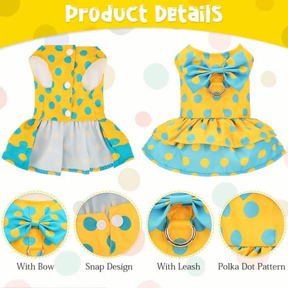 Luxury Bowknot Dog Dress for Small Dogs Summer Yorkie Chihuahua Girl Puppy Dog Clothes Princess Harness Dress and Leash Set
