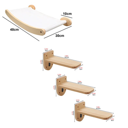 Wall Mounted Cat Climbing Shelves Cat White Hammock with Ladder or Scratching Post or Jumping Platform Set for Kittens Sleeping