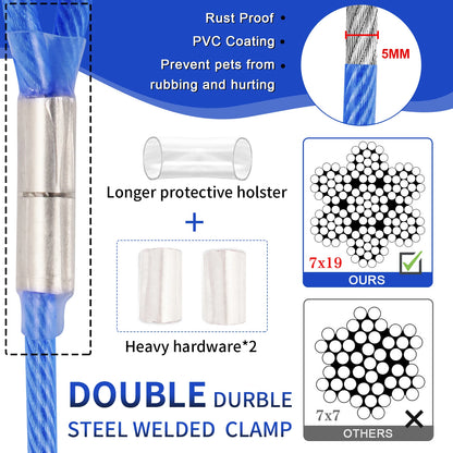 Steel Wire Dog Tie Out Cable, Dog Runner for Yard, Durable Superior Clips, Silver Dog Chains