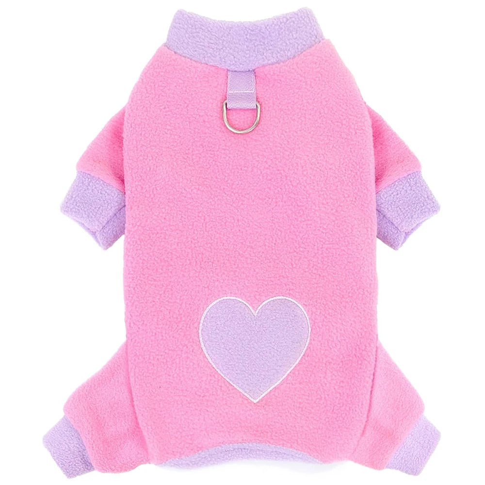Heart Pattern Dog Pajamas for Small Dogs,Warm Fleece Dog Jumpsuit Yorkie Puppy Onesie 2024 New Autumn Winter Clothes Pet Apparel