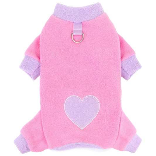 Heart Pattern Dog Pajamas for Small Dogs,Warm Fleece Dog Jumpsuit Yorkie Puppy Onesie 2024 New Autumn Winter Clothes Pet Apparel
