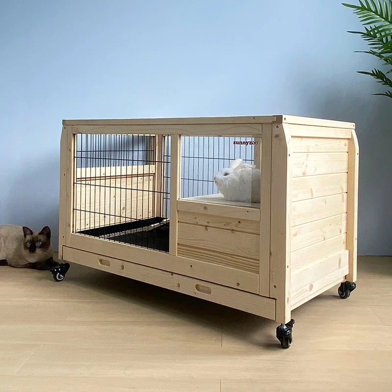 Pulley Indoor Solid Wood Rabbit Cage Dragon Cat House Guinea Pig Villa Dutch Pig Nest Small Pet House Hedgehog Turtle House