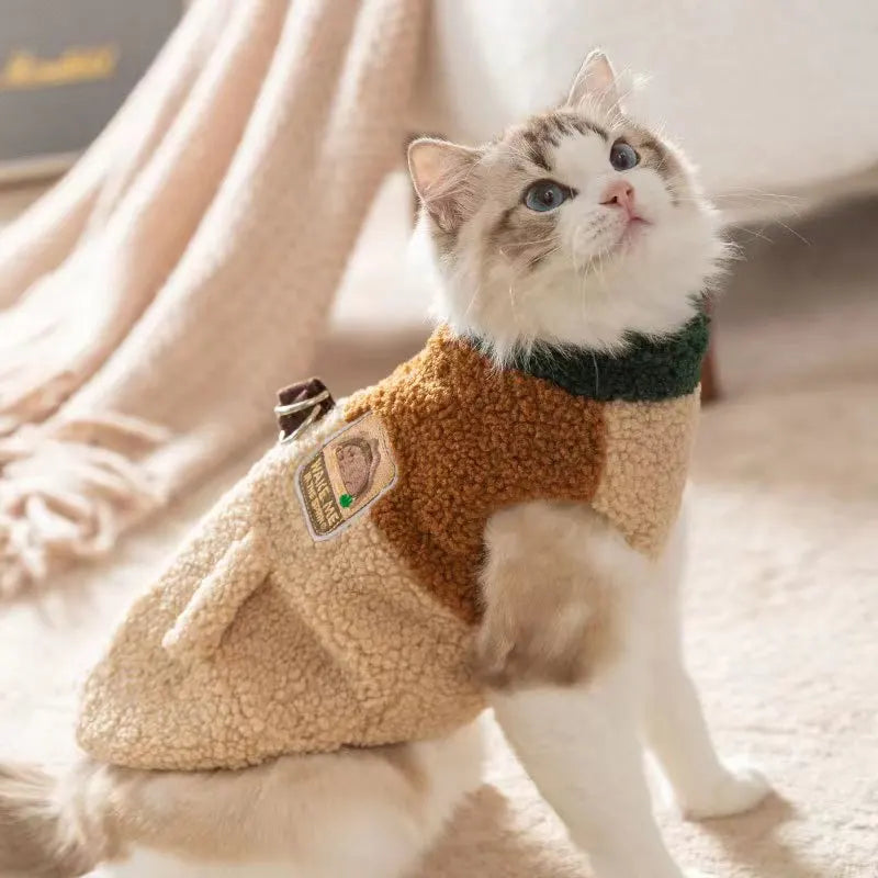 Cute winter dog clothes, warm puppy sweaters, wool grain color block traction vests, warm clothes for small and medium-sized dog