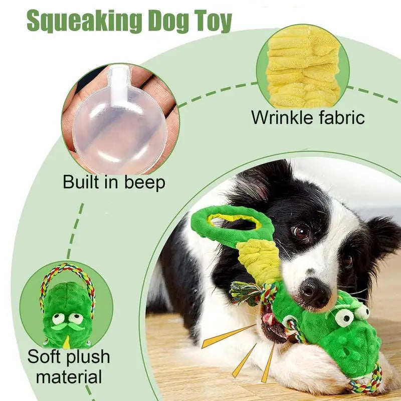 Green Dinosaur Rope Toy Pet Chew Training Animal Toy Pet Chew Training Animal Design Oral Health Teeth Cleaning Pet Squeaky Toy