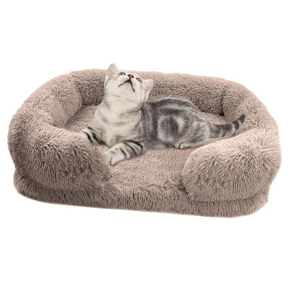 Cozy Plush Dog Sofa Bed Square Beds Washable Warm Pet Cushion Orthopedic Lounger Fluffy With Zipper Cover