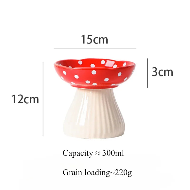 Mushroom Cat Bowl Cute Polka Dot Safe Ceramic Elevated Cat Feeder for Cats and Dogs Drinking Water Bowl Cat Feede Pet Supplies