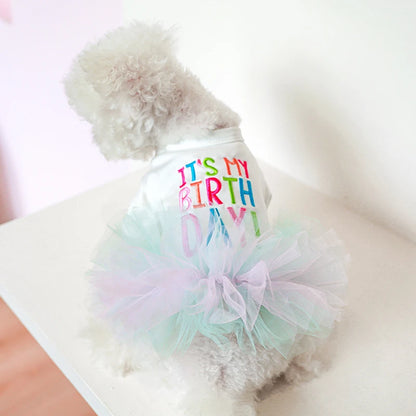 Layered Rainbow Veil Puppy Summer Clothes for Small Dogs Birthday Short Sleeve Pet Dog Dresses Princess Summer New Cat Clothing