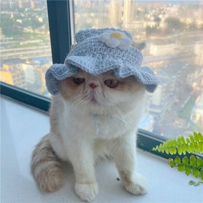 Winter Warm Costume Accessories for Cats Cosplay Funny Animal Flower Knitting Pet Dog Cap Adjustable Head Wear Pet Products