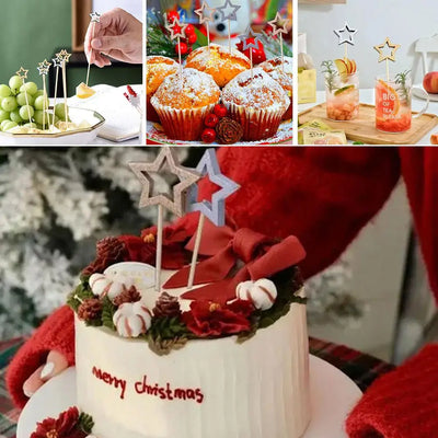 50Pcs Hollow Star Bamboo Skewers Disposable Insert Cocktail Fruit Toothpick Stick Christmas Picks Party Buffet Decor X1J5