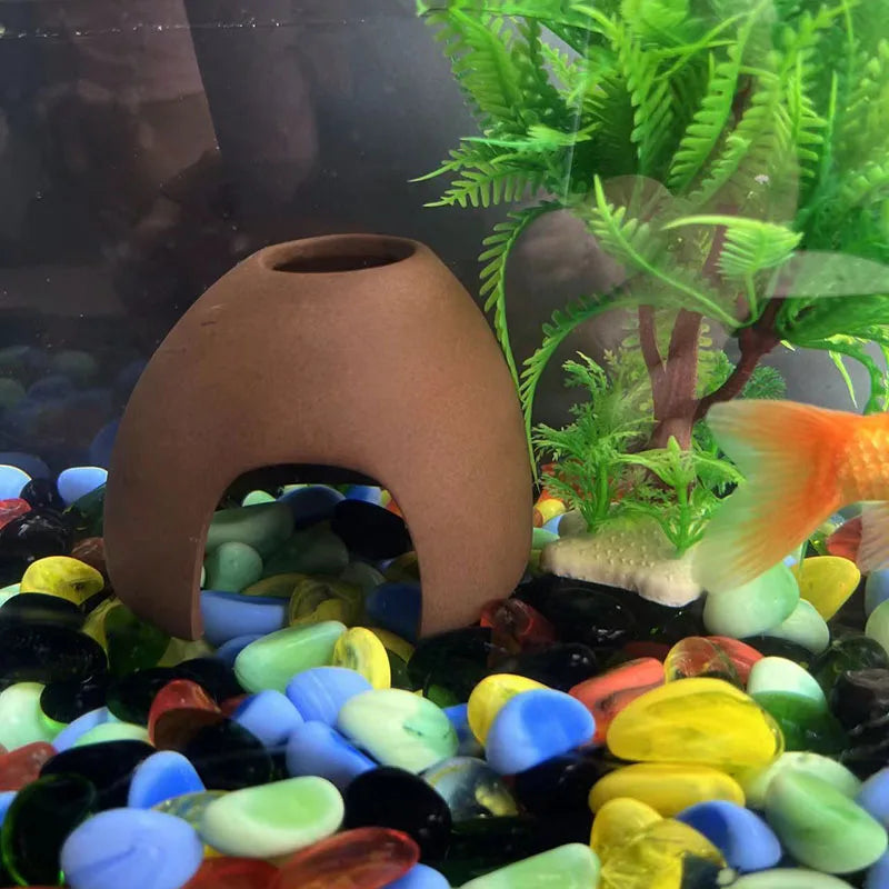 Large Ceramic Aquarium Decoration Fish Shrimps Shelter House Pottery Scorpion House Canister Simulation Stone Fish Tank Decors