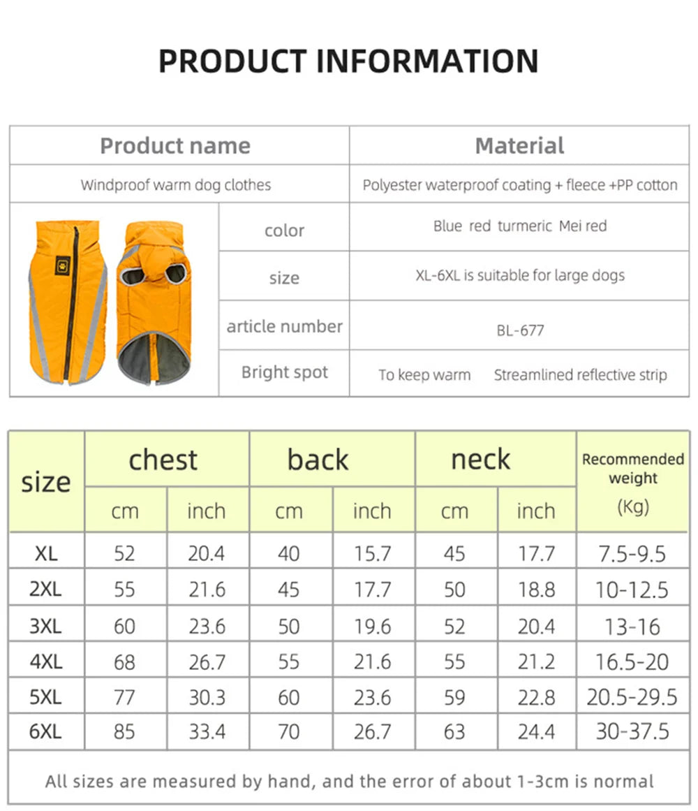 High Collar Big Dog Coat Jacket Winter Warm Thicken Pet Clothes for Medium Large Dogs Labrador Samoye Jackets mascotas Clothing