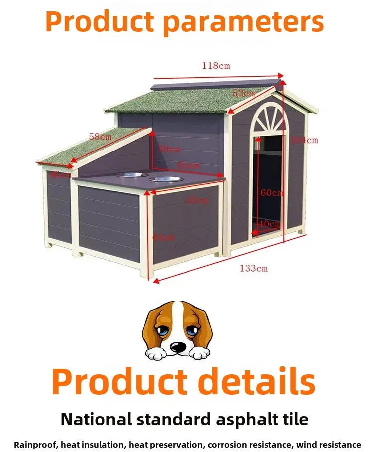 Dog House Outdoor Solid Wood Kennel Outdoor Rain and Sun Protection Dog House Medium and Large Kennel Dog Villa Wooden Pet Nest