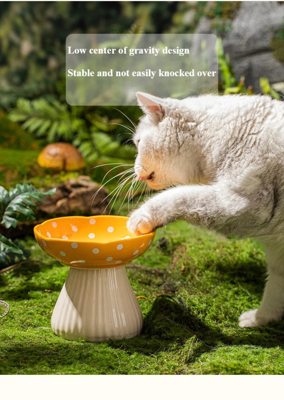 Mushroom Cat Bowl Cute Polka Dot Safe Ceramic Elevated Cat Feeder for Cats and Dogs Drinking Water Bowl Cat Feede Pet Supplies