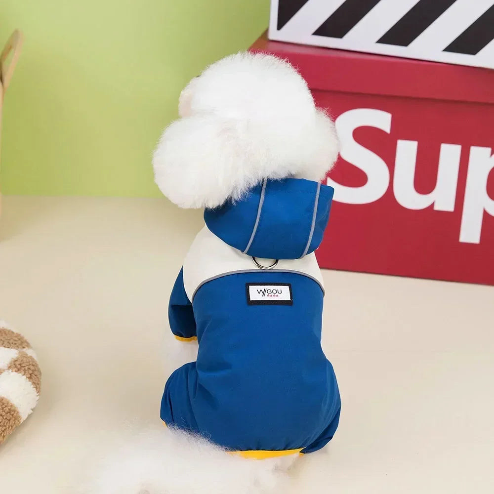 Waterproof Dog Jumpsuit with Hooded Four Legs Small Dog Raincoat Waterproof Puppy Clothes Reflective Doggy Rain Coat Pet Costume