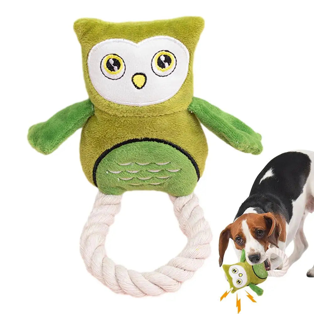 Dog Squeak Toys Owl Design Stuffed Dog Toys Durable Rope Plush Chew Fetch Brain Stimulating Toy Squeaky Pet Interactive Toy