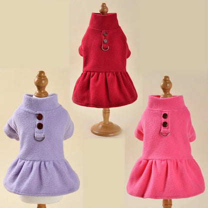 Thermal Fleece Dog Dress for Small Dogs Girl Winter Dog Sweater Puppy Clothes Chihuahua Yorkie Teacup Pet Outfit Cat Apparel