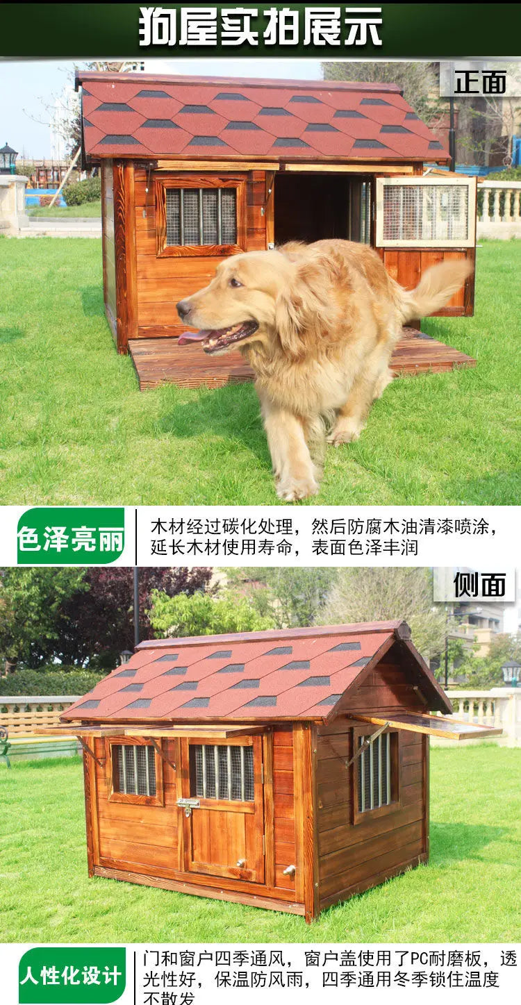 Outdoor Solid Wood Labrador Kennel Waterproof Small Medium Large Dog Cage Golden Retriever Teddy Kennel