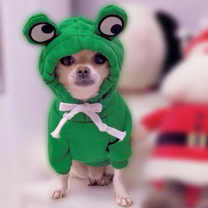 Funny Pet Clothes Cute Green Little Frog Dog And Cat Small Dog Autumn And Winter Sweatshirt Plush Outdoor Fashion Cotton Jacket