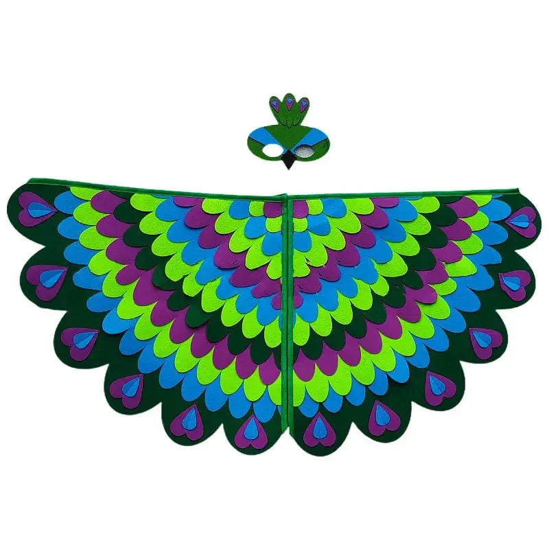 Kids Cosplay Costume Stage Performance Owl Peacock Wings Bird Felt Cape with Mask for Girls Boys Halloween Party Cloak