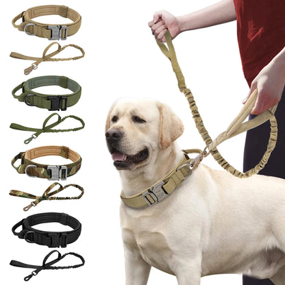 Durable Tactical Dog Collar Military Bungee Leash Set Nylon Walking Training Pet Collar for Medium Large Dogs German Shepard