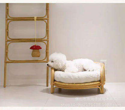 South East Asia Natural Indonesian True Rattan Teddy Nest Summer Cool Round Pomeranian Small Pet Cat Dog Kennel