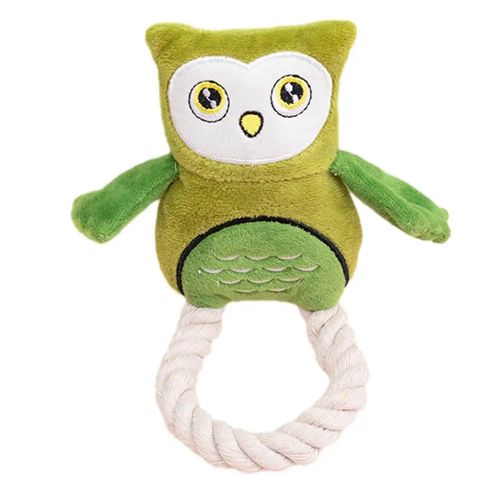 Dog Squeak Toys Owl Design Stuffed Dog Toys Durable Rope Plush Chew Fetch Brain Stimulating Toy Squeaky Pet Interactive Toy