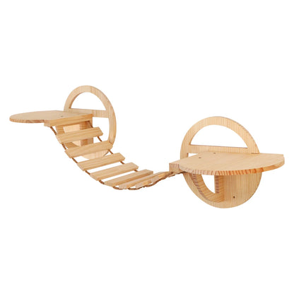 Cat Bridge Cat Tree Climbing Shelves Wooden Furniture Rope Net Design Suitable for Kitten to Play and Exercise Climbing Wall