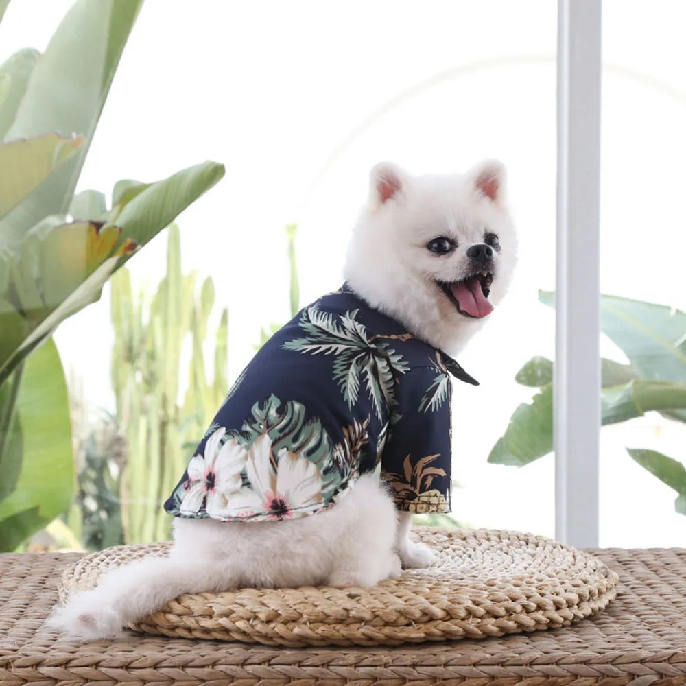 Summer Dog Shirt Hawaiian Beach Pet Clothing Coconut Tree Flower Print Puppy T-Shirt for Small Dogs Cats Vest Camp Shirt for Pug