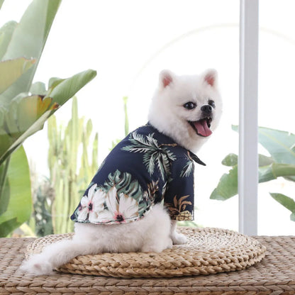 Summer Dog Shirt Hawaiian Beach Pet Clothing Coconut Tree Flower Print Puppy T-Shirt for Small Dogs Cats Vest Camp Shirt for Pug