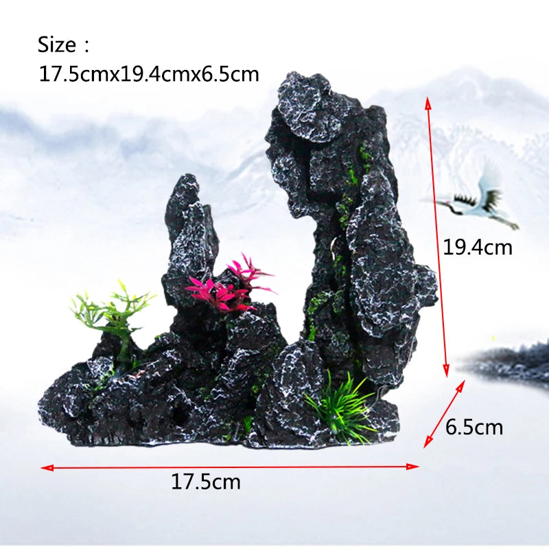 Resin Aquarium Rockery Mountain Decoration Artificial View Rock Cave Stone Tree Fish Tank Ornament Pet Supplies Home Decor