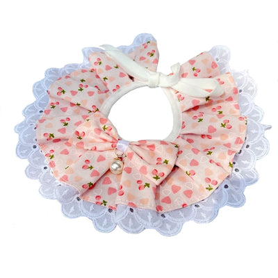 Puppy Cat Scarf  for Cats, Hairless Cat Lace Bibs with Pearl Bows Neck Strap, Pet Costume Accessories Plaid Dots Floral Pattern