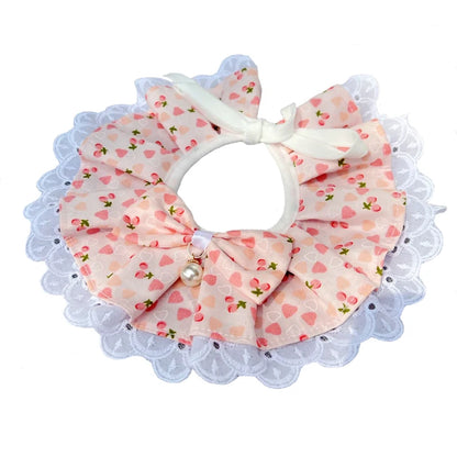 Puppy Cat Scarf  for Cats, Hairless Cat Lace Bibs with Pearl Bows Neck Strap, Pet Costume Accessories Plaid Dots Floral Pattern