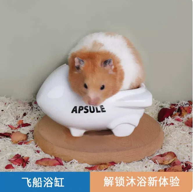 Honey squirrel ceramic food bowl hamster kettle drink device creative astronaut golden bear dodge nest prevent tipping bathtub
