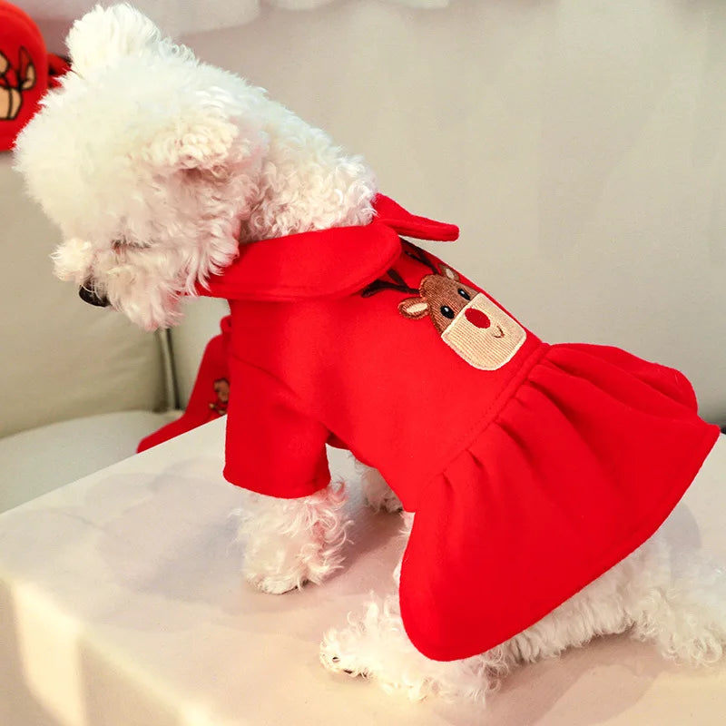 2024 New Christmas Elk Dog Clothes Winter Warm Thicken Knitted Sweater Dress for Small Dogs Girl, York Puppy Costume Pet Apparel